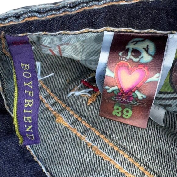 Ed Hardy Boyfriend Y2K Distressed Dagger Jeans Dark Wash Women's 29 - Picture 3 of 15